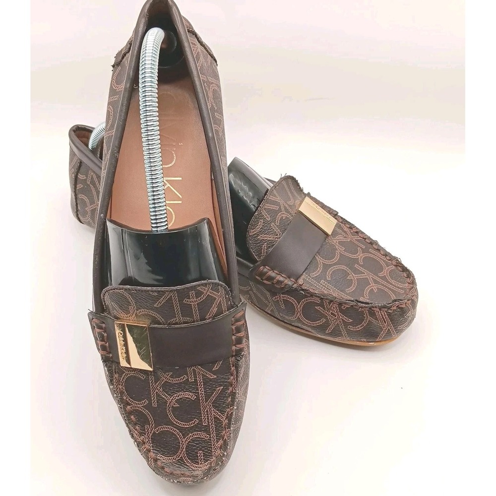 Calvin Klein Monogram Brown Logo Loafer Flats Slip-On Women's Size 10 Chic